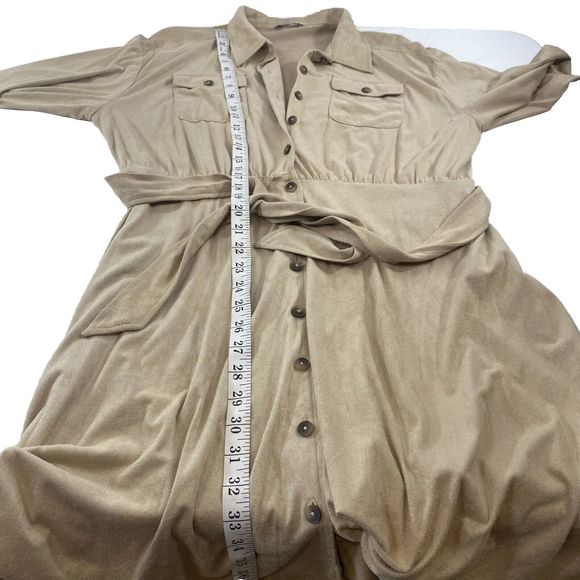 Calvin Klein Women’s 12 Faux Suede Dress Long Sleeve Collared Belt Button Down - Picture 8 of 10